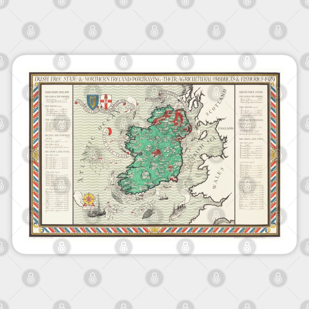 Old Vintage Map of Ireland by MacDonald Gil (1929) Sticker by RetroGeek